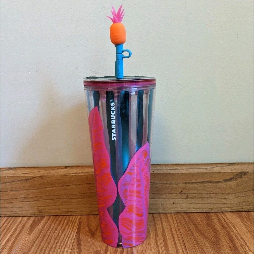 NWT Starbucks 24oz Venti Cold Cup Tumbler 2024 Pineapple Straw Topper Summer